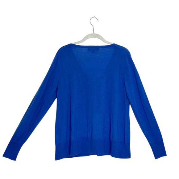 Banana Republic Trapeze V-Neck Merino Wool Long Sleeve Sweater in Blue - Sz M - Picture 2 of 5
